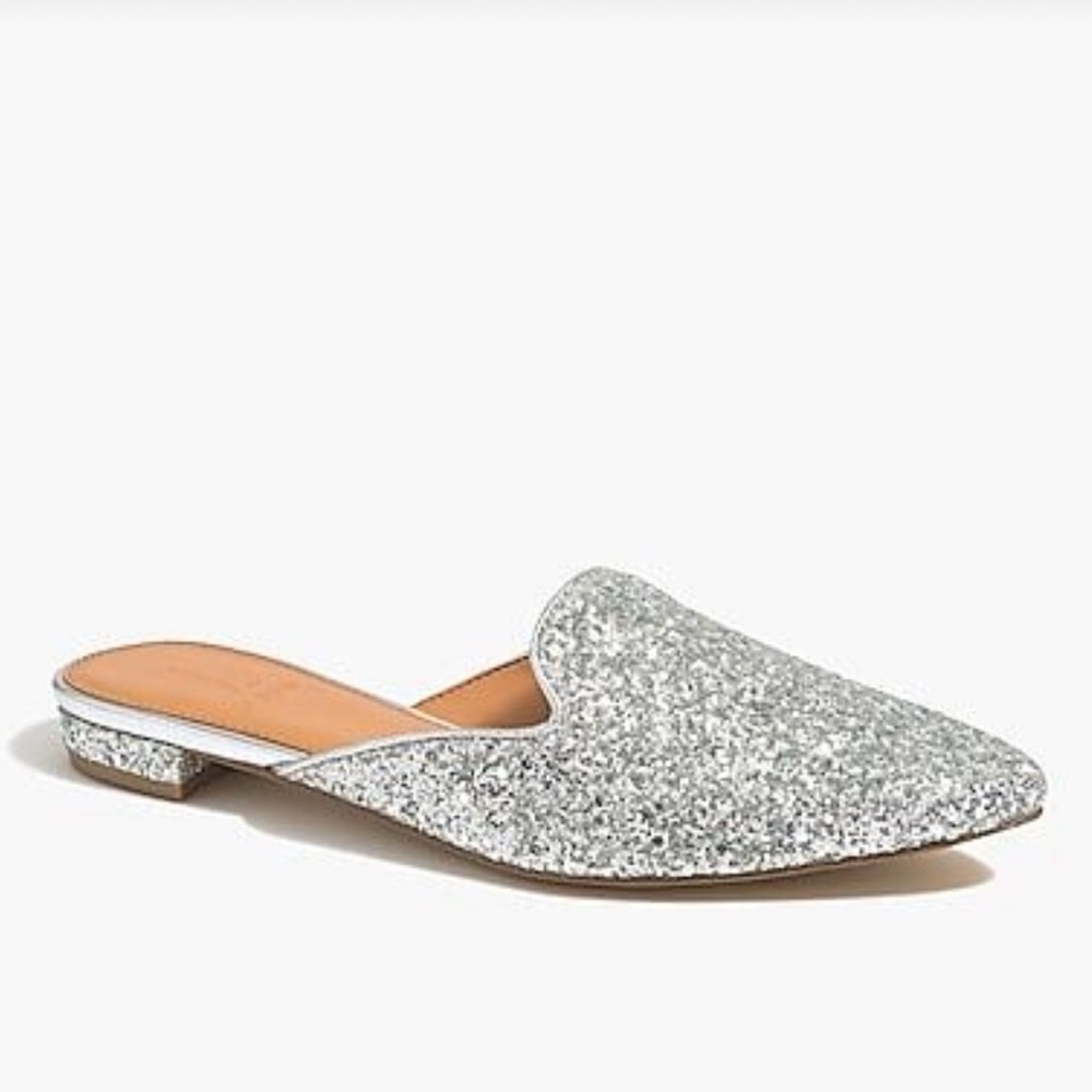 J. CREW Marina Slide in Silver Glitter Party Holiday New Year Sparkle Dressy